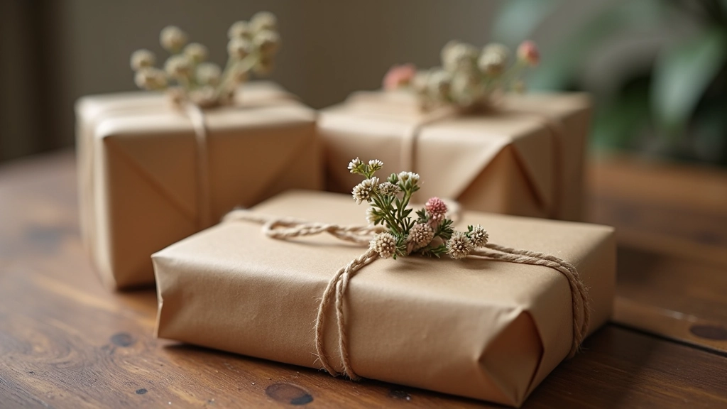 Handmade dárky zabalené v recyklovaném papíru s přírodními dekoracemi