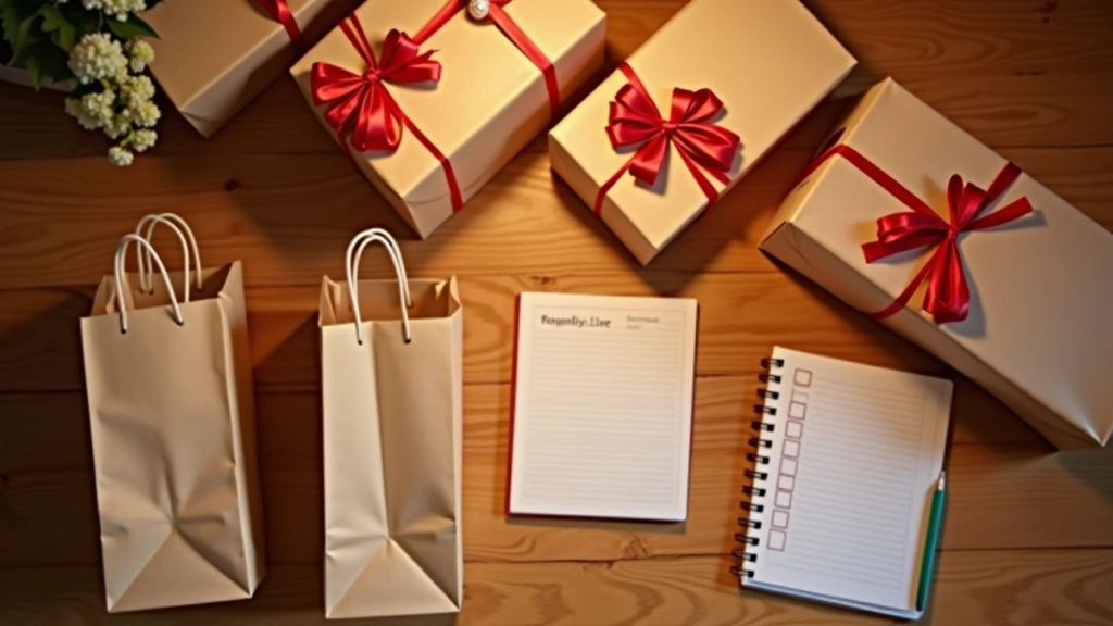 Nákupní tašky s objednaným zbožím položené na parketě vedle notebooku se seznamem nákupů