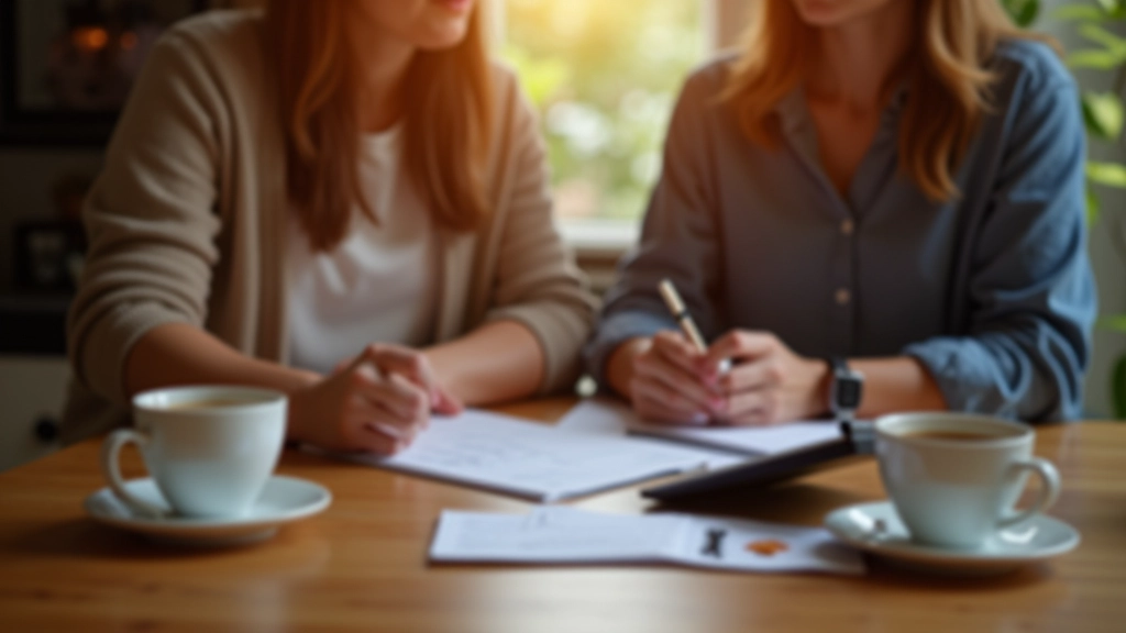 Dvě osoby si sédají a probírají seznam darů s kalkulačkou a notebookem s úsměvem